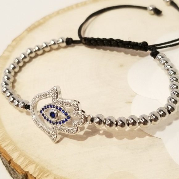 NEW Hamsa Evil Eye Pave CZ Bracelet - Picture 2 of 7